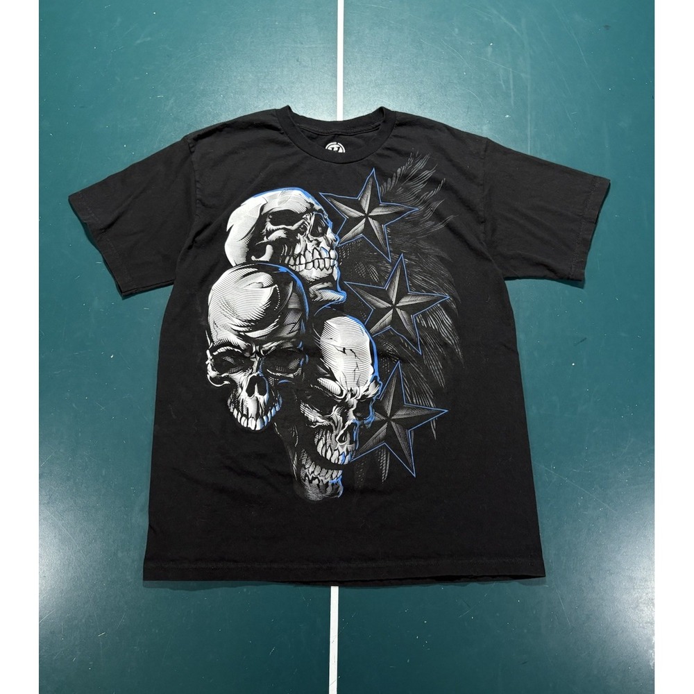 Vintage Y2K Hybrid Tees Skull Graphic T Shirt Mens Large Black Mall Goth Grunge